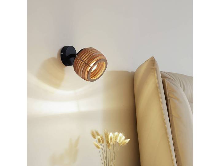 Wandlampe Ediz Lindby, dimmbar, schwarz, für Flurbereich, Holz, Modern, Wandleuchte, Wandlampe Innen