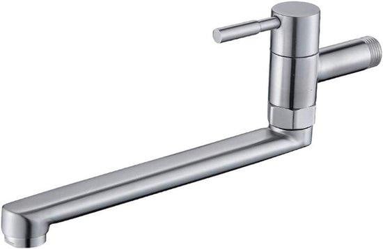 Zilverkleurige wandwastafelkraan voor de keuken met keramische cartridge
