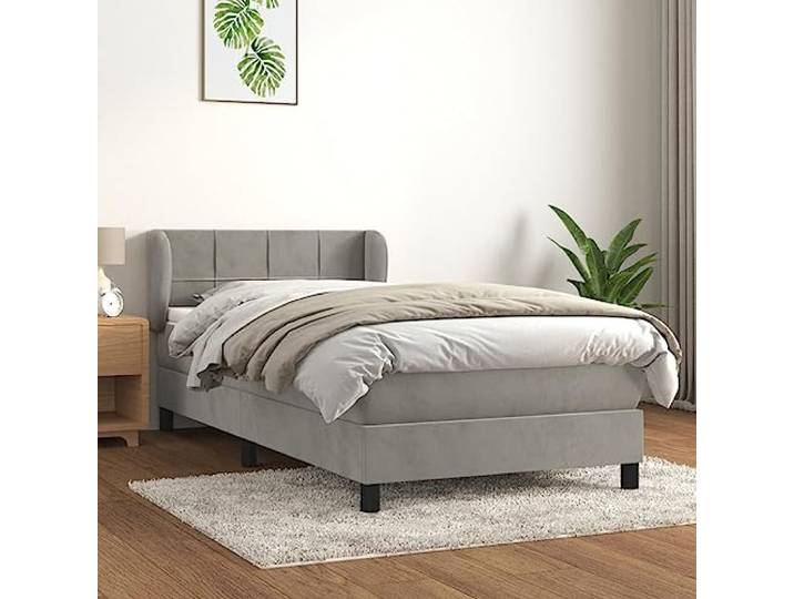 RJPLMFV Bettgestell, Velours, 100 x 200 cm, Hellgrau Verstellbares Kopfteil, Taschenfederkernmatratze, mittelharte Unterstützung, weicher Matratzenschutz