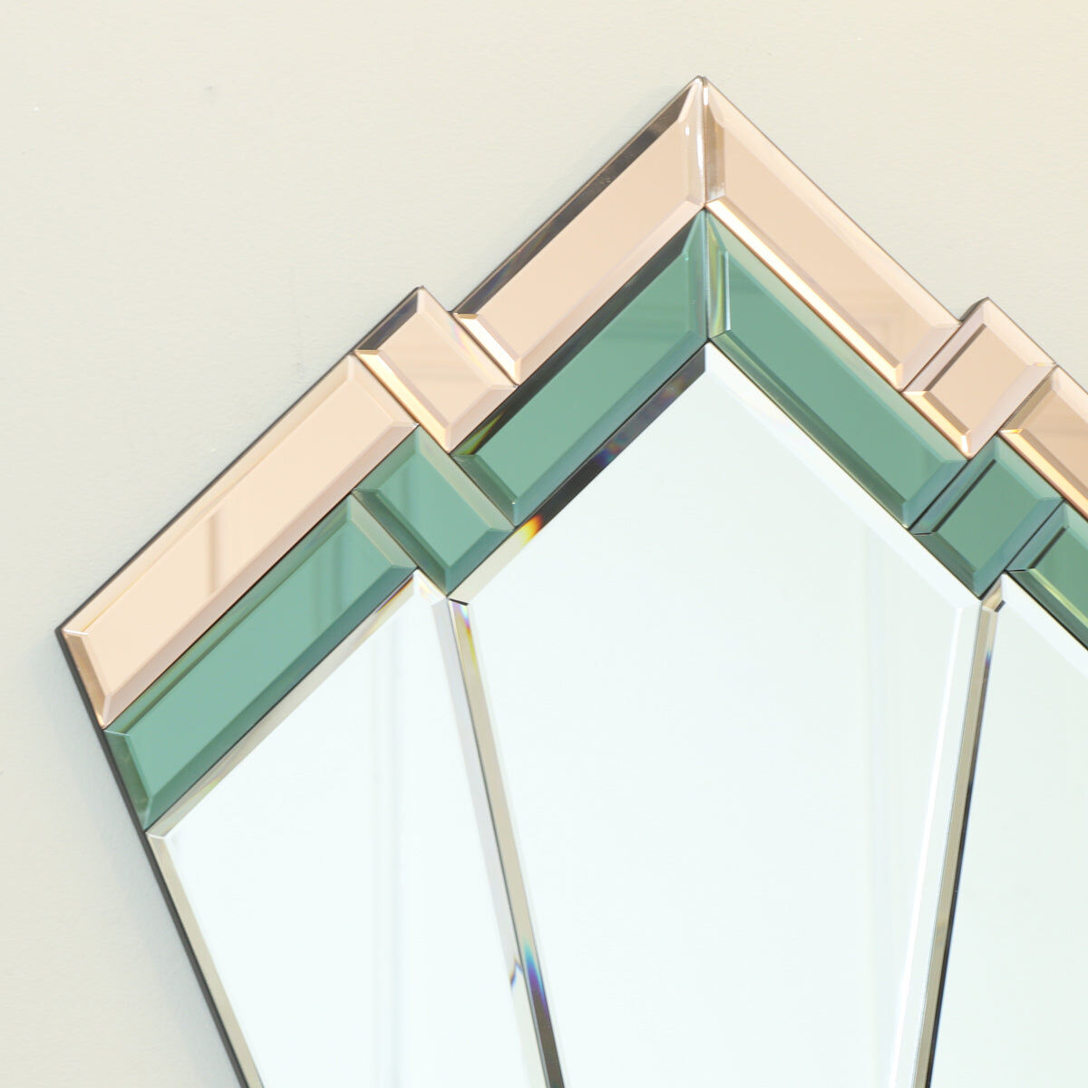 Green & Pink Glass Art Deco Fan Wall Mirror 60cm x 40cm Glass