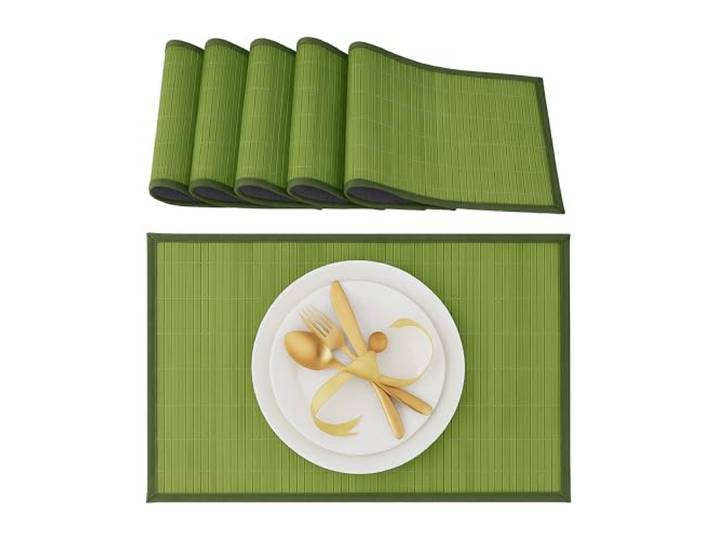 Relaxdays placemat, set van 6, bamboe, stoffen rand, antislip, groen
