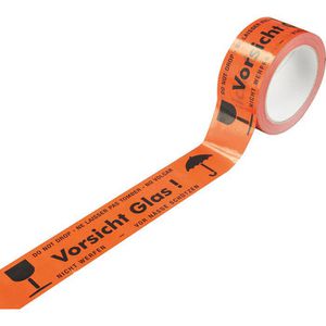 Supra Packband PVC, Vorsicht Glas, 50mm x 66m, leise abrollbar
