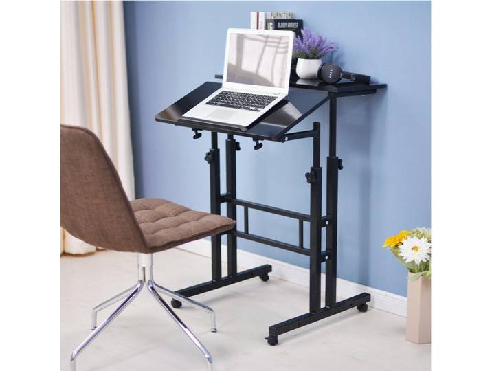 Bureau debout Mobile avec hauteur supérieure inclinable, bureau d'ordinateur roulant réglable, bureau assis, postes de travail informatiques