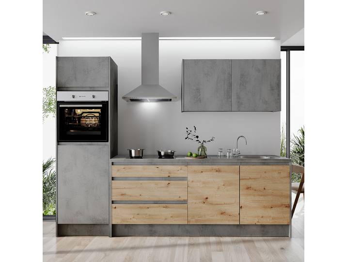 Cuisine Sedlec - Type B 273 x 210 x 60cm Marron/Gris/Imitation béton Sans électroménager