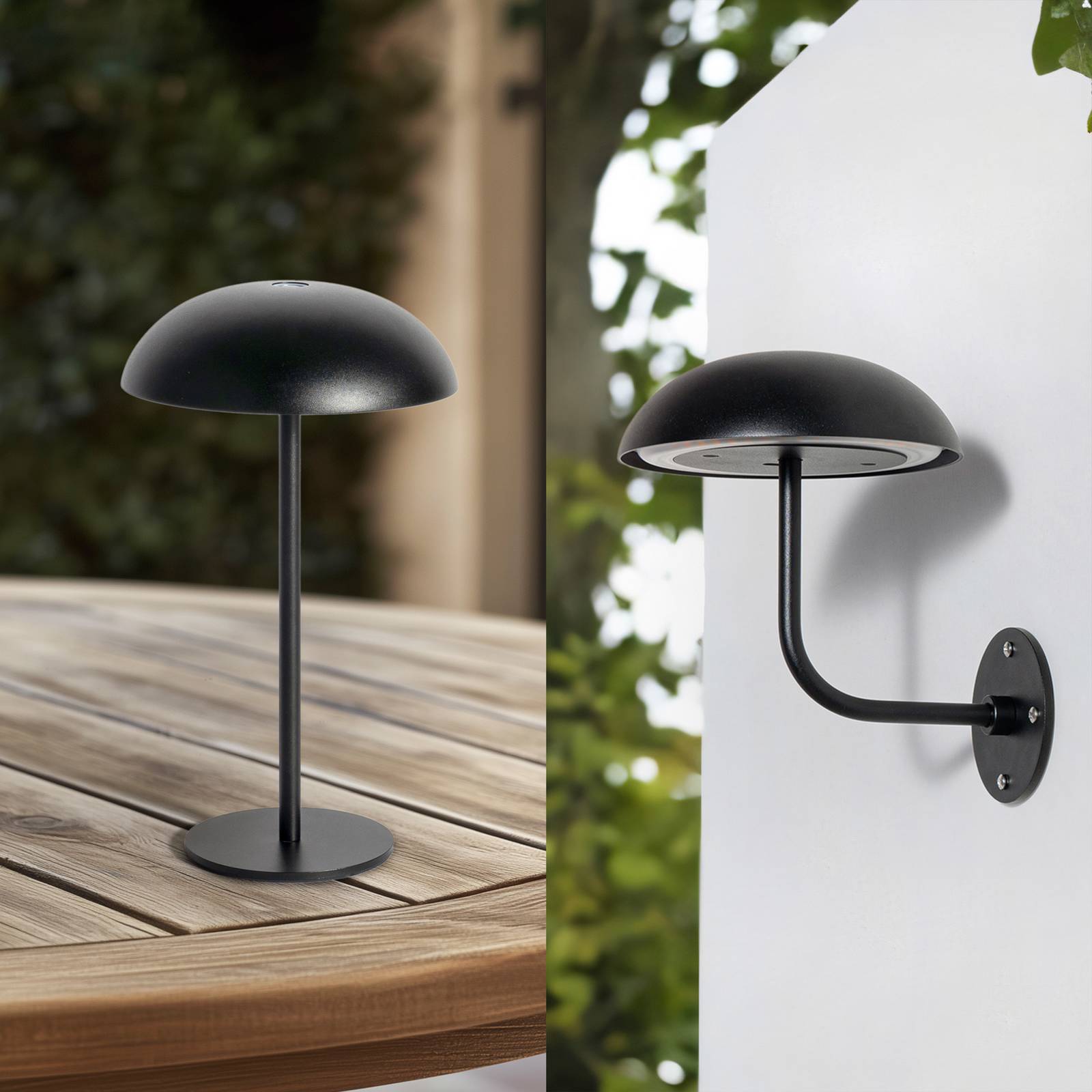 Arcchio LED-Akkutischleuchte Thenra, schwarz, Wandhalterung Thenra Arcchio, dimmbar, schwarz, Metall, Modern
