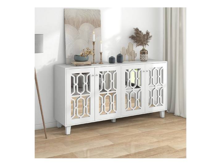 STILVORA Sideboard mit Kristallgriff,verspiegelte Beistellschrank Aufbewahrungsschrank, verspiegelte Anrichte mit kühlen Kristallgriffen,für wohnzimmer