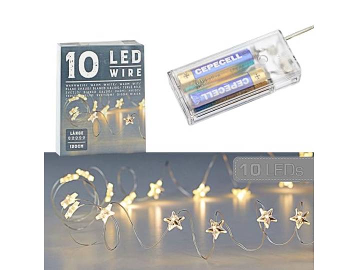 Cepewa Microdraad lichtketting ster warm wit zilver batterij decoratie verlichting Kerstmis (1 x 40 LED microdraad lichtketting)