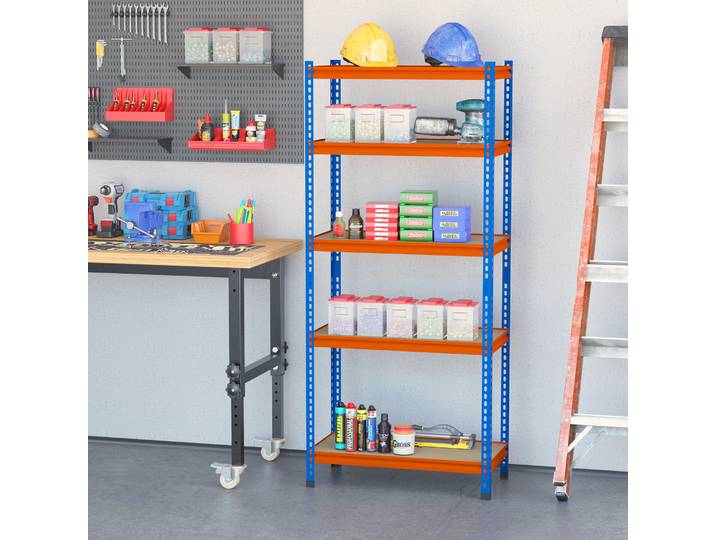 HOMCOM Étagère Métal 5 Niveaux 1500kg 80x40x182cm Bleu/Orange