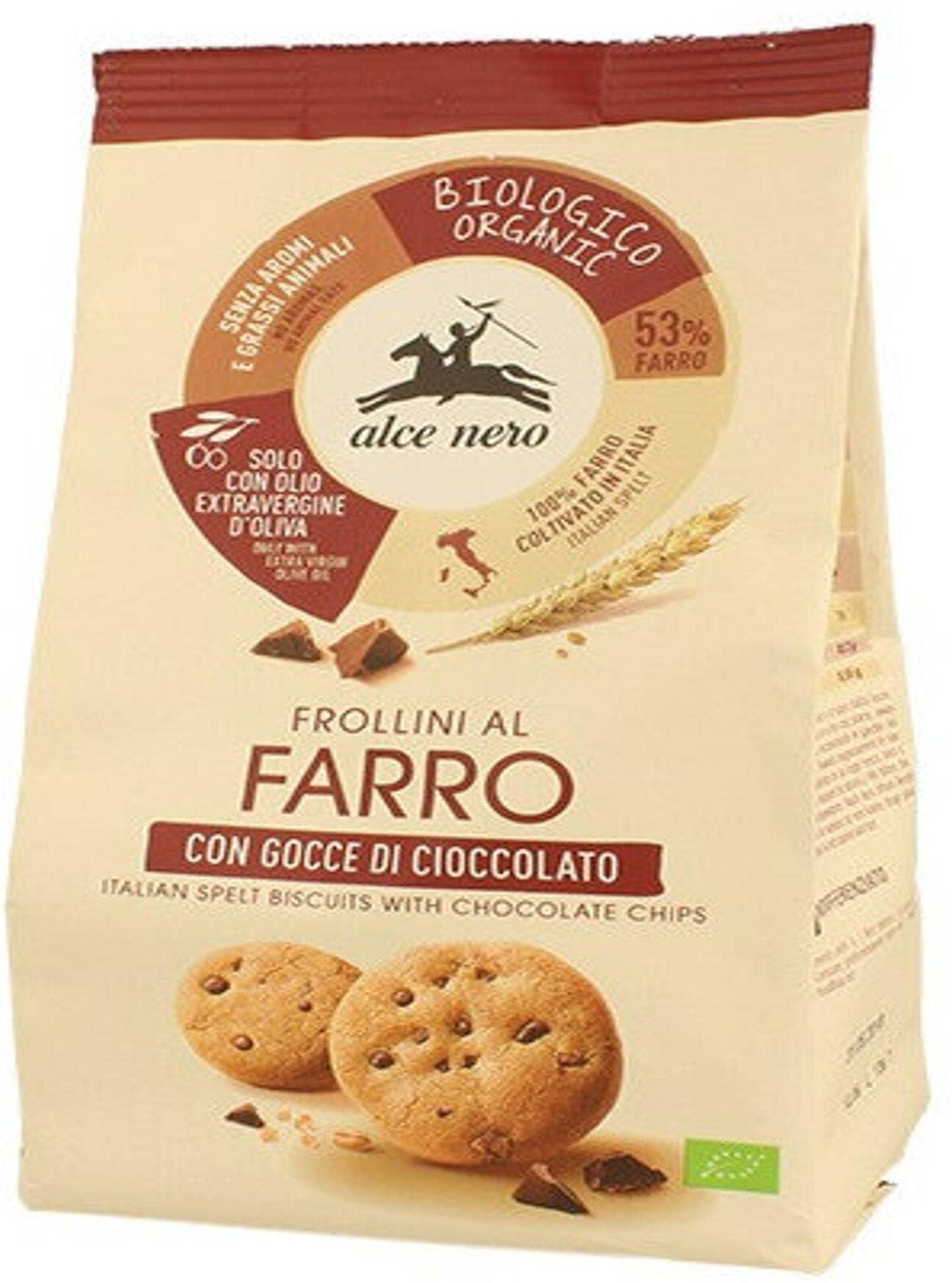 ALCE NERO Frollini Al Farro Con Gocce Di Cioccolato 300 Grammi 