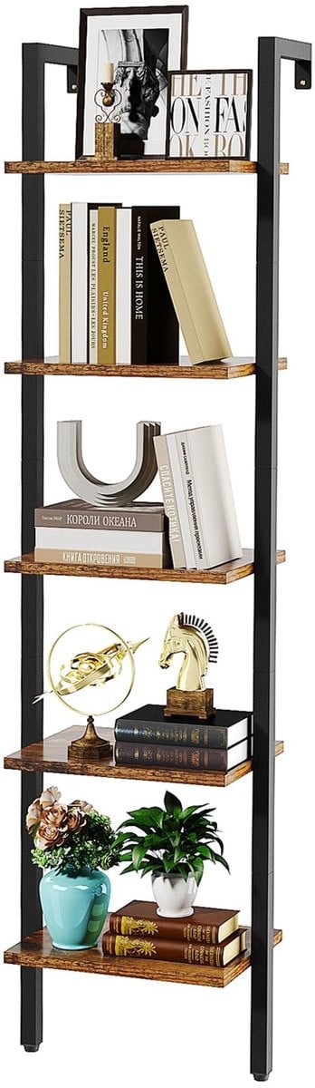 Omgoods Wandplank Ladder Boekenkast met 5 Niveaus voor Opslag en Decoratie