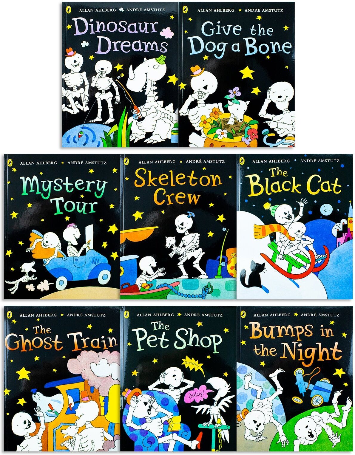 Penguin Funny Bones Collection By Allan Ahlberg 8 Books Set Ghost Train, Skeleton Funny bones