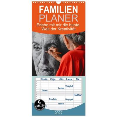 Familienplaner 2027 - Erlebe mit mir die bunte Welt der Kreativität mit 5 Spalten (Wandkalender, 21 x 45 cm) CALVENDO