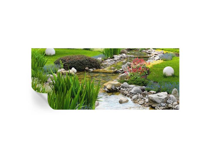 Wallfluent Fototapete 250x104 cm - Idyllischer Garten, Grün, 250x104 cm, Tapeten & Wandverkleidungen, Fototapeten