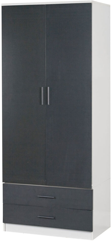 Ebern Designs Gianpietro 2 Door Wardrobe White Carcass/Black Drawers 180cm H X 75cm W X 46cm D