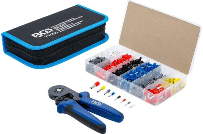 BGS Pince à sertir pour cosses de conducteurs de 0,25 à 10 mm² avec assortiment de cosses de conducteurs de 0,5 - 10 mm² ; BGS technic (71000)