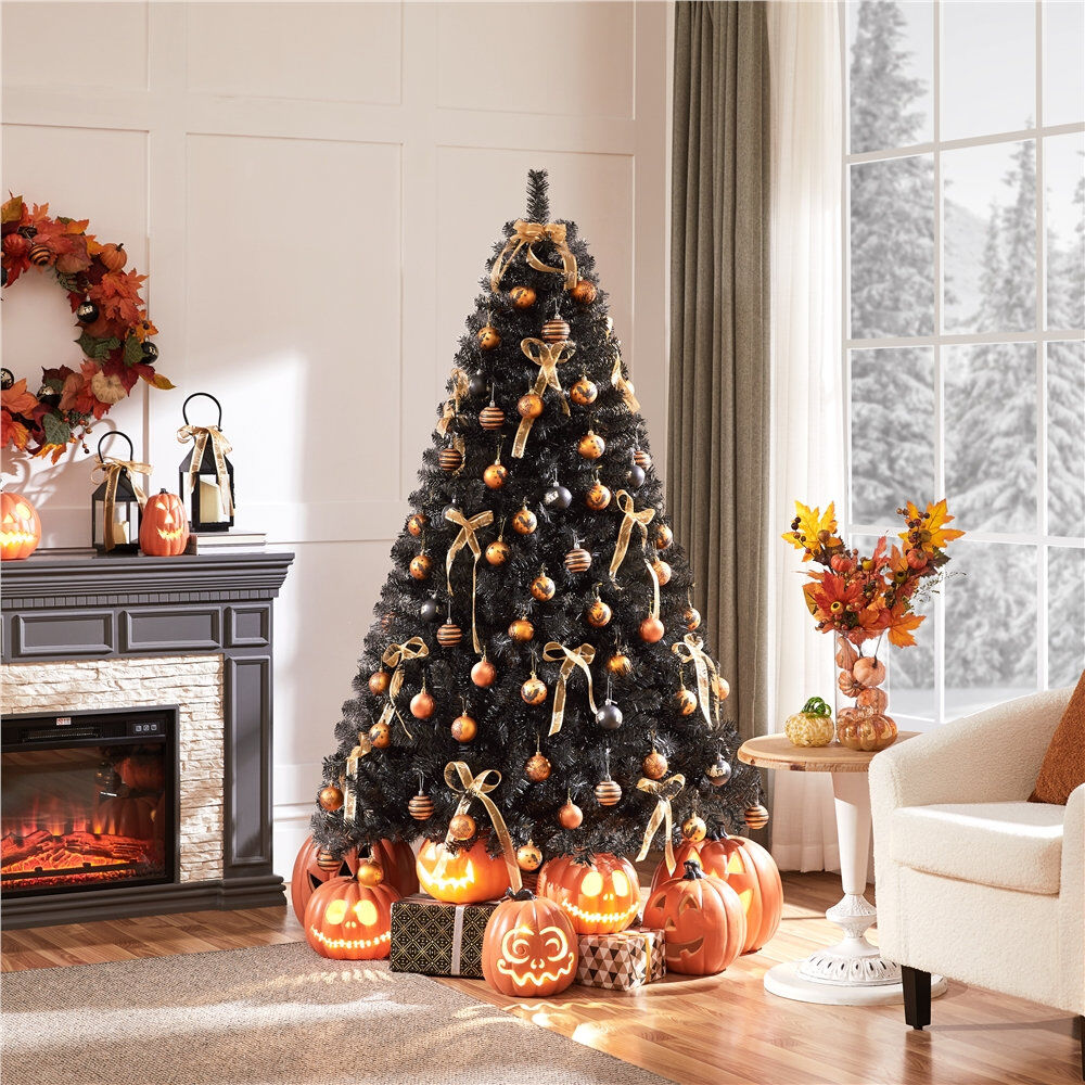 The Seasonal Aisle Artificial Spruce Cashmere Christmas Tree Black 6'