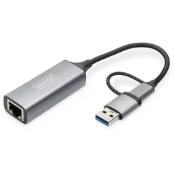 Digitus USB Type-C™ Gigabit Ethernet Adapter 2.5G, USB-C™ + USB A (USB 3.1/3.0)