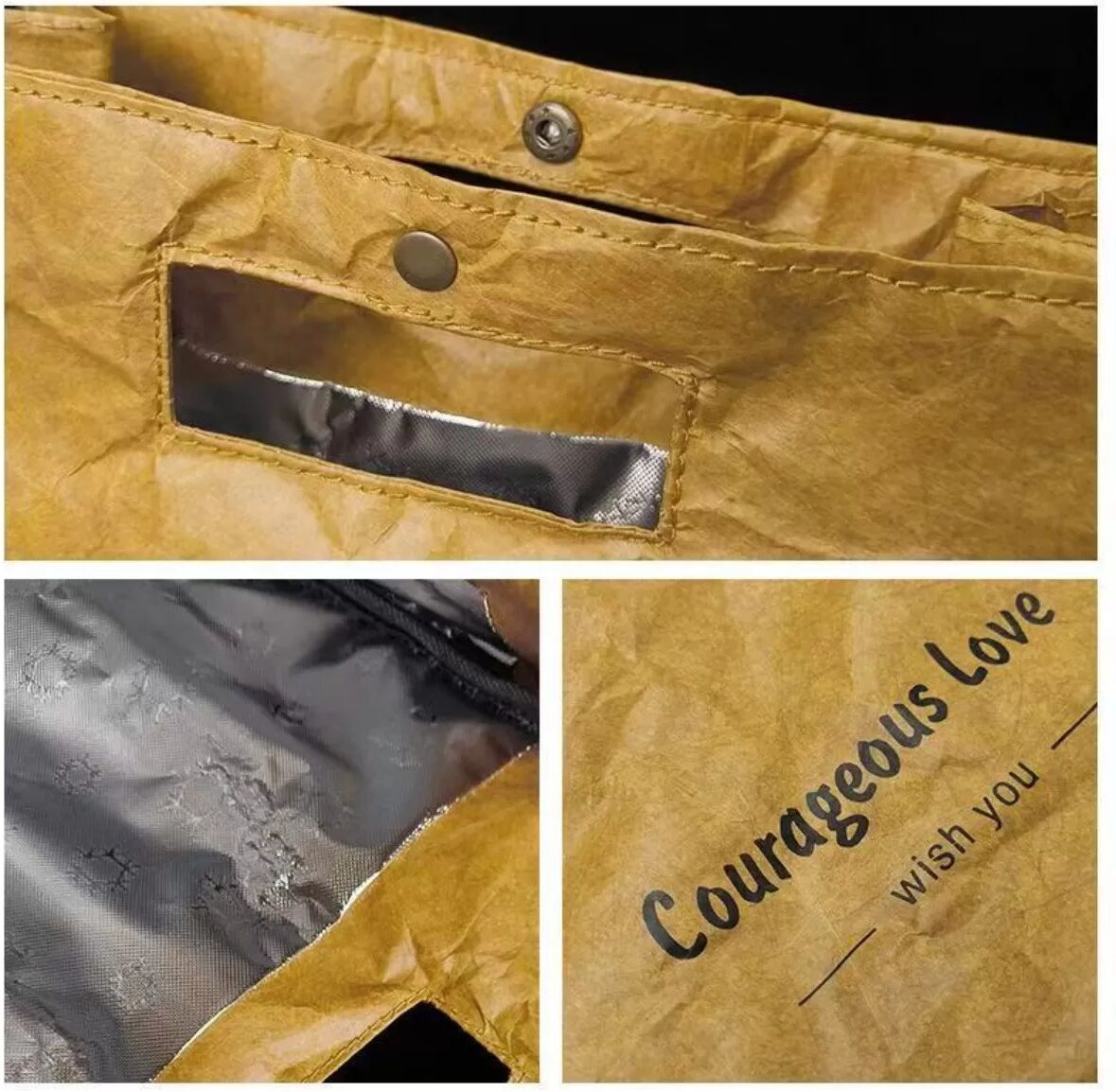INF Tyvek Isolierte Lunchbag - Faltbare Thermotasche mit Aluminiumfolie-Futter, Camel 29x23x13cm