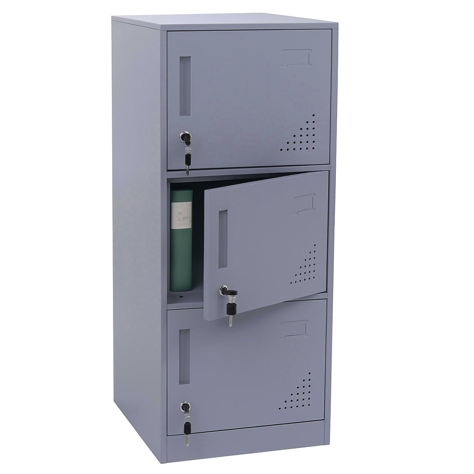 Spind MCW-P63, Schließfach Wertfachschrank Schließfachschrank 3 Türen, 90x38x45cm Stahl ~ grau