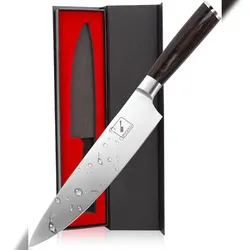 Imarku 8'' Japanisches Chefmesser – Handgeschmiedetes Gyuto-Messer aus Hochkohlenstoffstahl mit Vollerl, ergonomischem Pakkawood-Griff & Geschenkbox