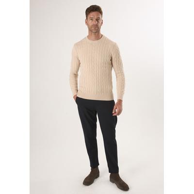 Rundhalspullover FELIX HARDY "Pullover mit Rundhalsausschnitt aus Kabelstrick", Herren, Gr. XXL, beige, 100% Baumwolle, Rundhals, Pullover Rundhalspullover