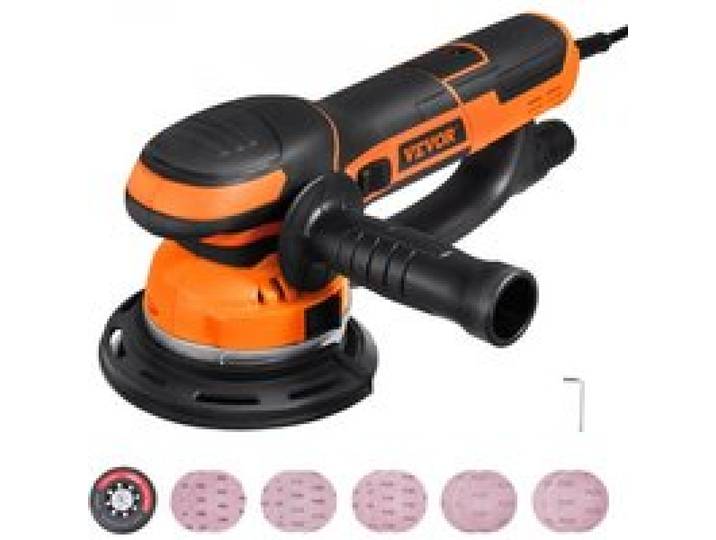 VEVOR Exzenterschleifer, 15,24cm DA & GA Schleifgerät mit Doppelfunktion, 850 W, 7400 U/min, 6 Gang, Schwingschleifer mit 10 Schleifpapieren, Staubanschluss für Detailschleifen in der Holzbearbeitung