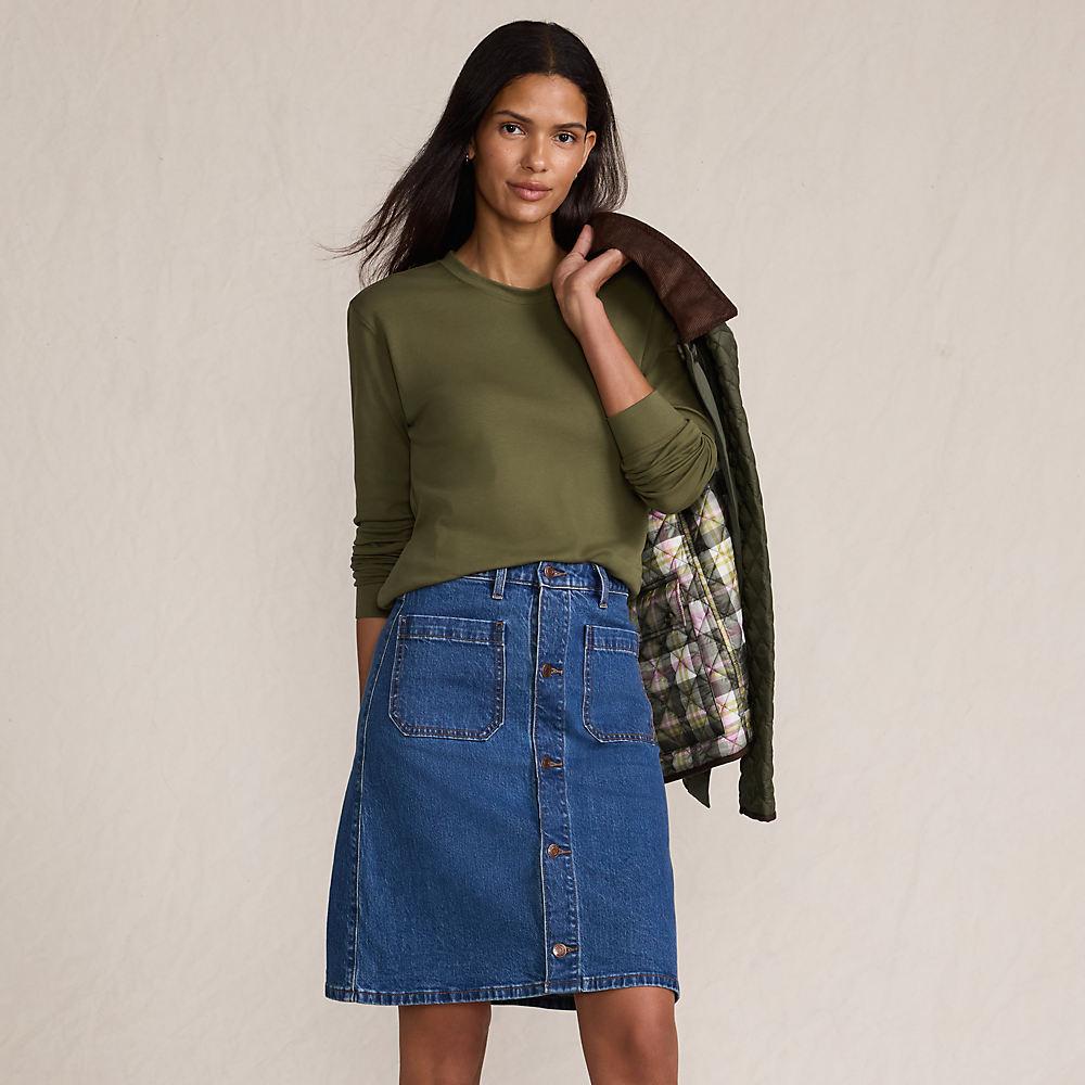 Kurzer Soft Denim Jeansrock mit Knöpfen in Petite-Größe, Damen, size: petite, Blau, Baumwolle, by Lands' End