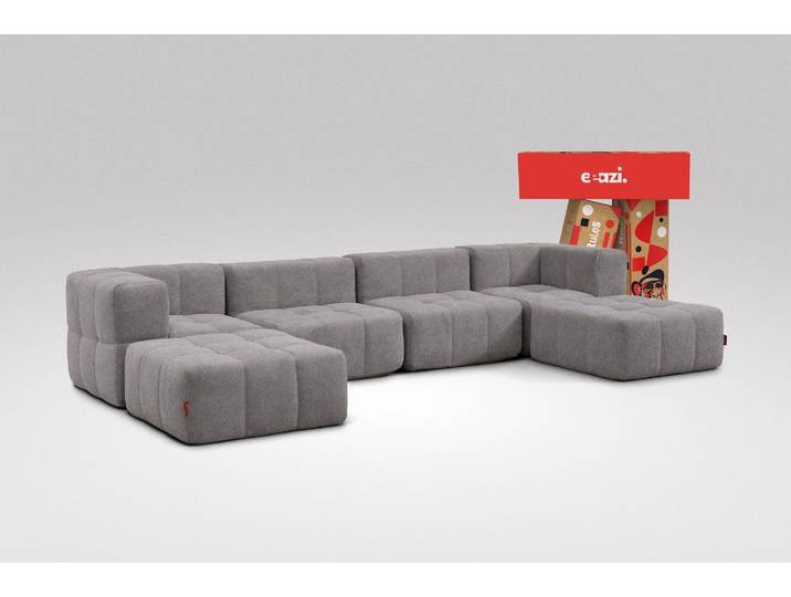 6-tlg. Modulsofa Grau – 2 Eckteile, 2 Mittelteile, 2 Hocker
