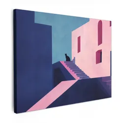 LEINWANDBILD Katze - Treppe - Gebäude - Schattenkontraste Wandbilder 80x60 cm