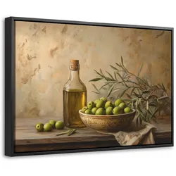LEINWAND Bilder mit Rahmen - Oliven - Stilleben - Vintage - 60x40