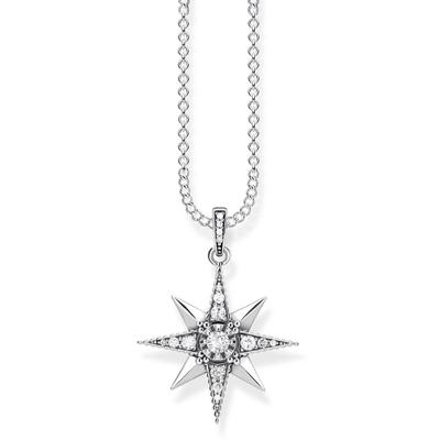 Kette mit Anhänger THOMAS SABO "Royalty Stern weiß", silber (silberfarben, schwarz, kristallweiß), Halsketten, Damen, Silber 925 (Sterlingsilber), L: 45 B: 1mm, glitzernd, glänzend, mit Zirkonia (synth.), B:1mm