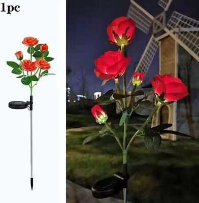 Inspired Finds Solar 5 Head Rose Flower LED Outdoor Landscape Light Waterproof Garden Lawn Yard Path Decorative Lamp red Rose