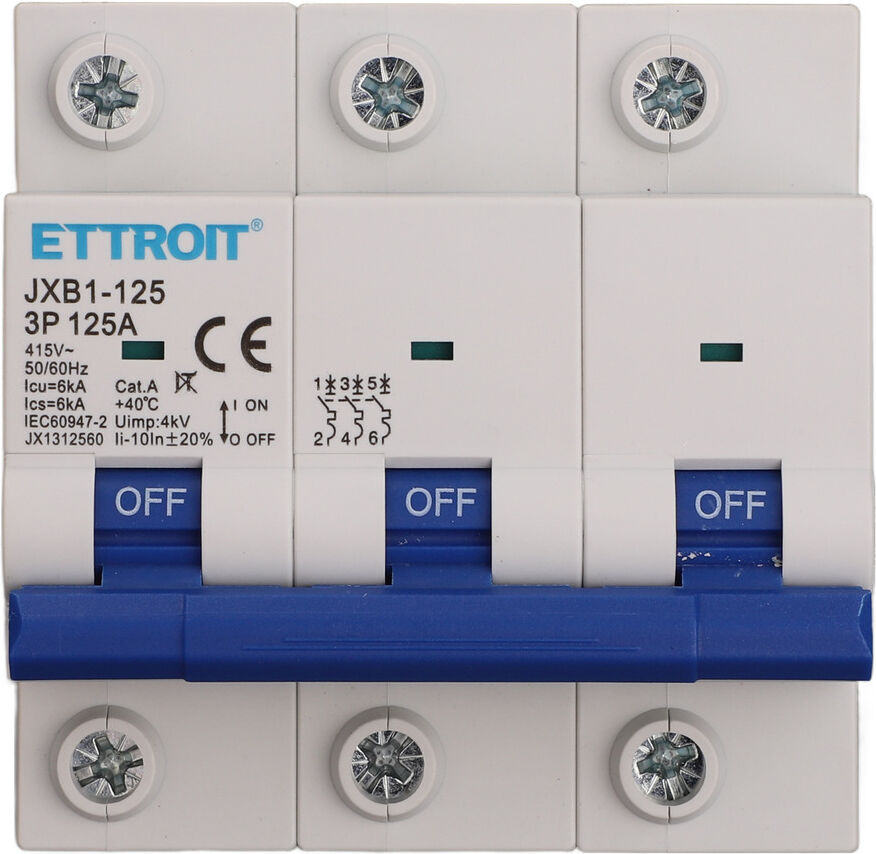 Ettroit Interruttore Magnetotermico 3p 125a 6ka Jx1312560