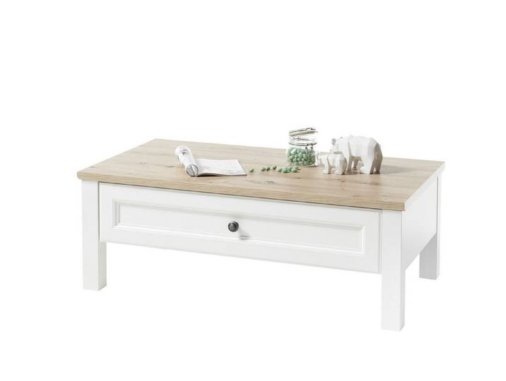 PREISBRECHER Couchtisch Toskana, Schublade, Artisan Eiche Dekor, weiß - 110x41x60 (BxHxT)