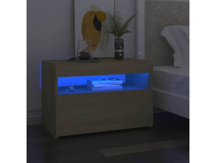 HEFZGDB Nachttische mit LED-Leuchten 2 STK. Sonoma-Eiche 60x35x40 cm RGB Beleuchtung Stauraum Organizer