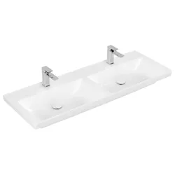 Villeroy und Boch Subway 3.0 Schrank-Doppelwaschtisch 4A71D101 130x47cm, mit je 1 Hahnloch/ohne Überlauf, weiß