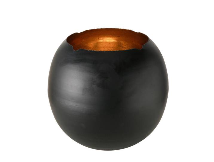 Windlicht, Schwarz, Goldfarben, Metall, rund, 37 cm, Dekoration, Weihnachtsdekoration, Winterdeko
