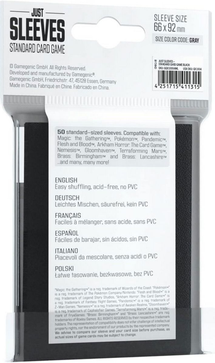 Just Sleeves Standard Standard Card Game Black (50 Sleeves) Toploader