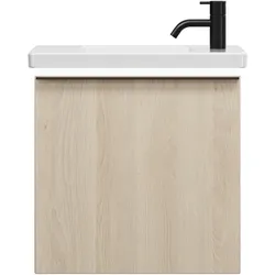 burgbad Eqio Keramik-Waschtisch inklusive Waschtischunterschrank mit LED-Beleuchtung, 530x315x540mm, SFPQ053F3180C0001G0252, Farbe: Eiche Dekor Cashmere / Eiche Dekor Cashmere, Griffleiste Schwarz