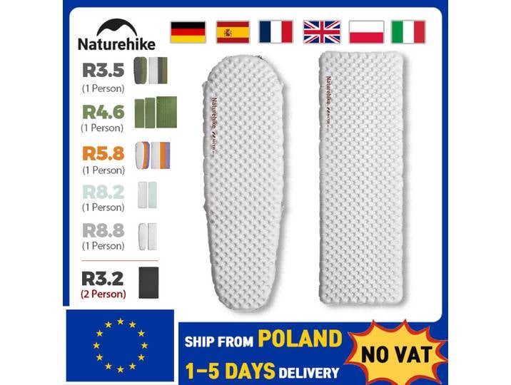 Naturehike Tapis Gonflable 3.2/4.6/5.8/8.8 Valeur R, Matelas de Couchage Ultraléger d'Extérieur, Tapis Portable Anti-humidité pour Tente de Camping Individuelle