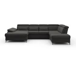 Wohnlandschaft SIT & MORE "Cabrio U-Form, B: 359 cm, mit Sitztiefen-, Arm- & Kopfteilverstellung", grau (fango), B:359cm H:87cm T:230cm, 100% Polyester, Sofas, Wohnlandschaft, 3 Nierenkissen, Federkern, optional Bettfunktion und Stauraum