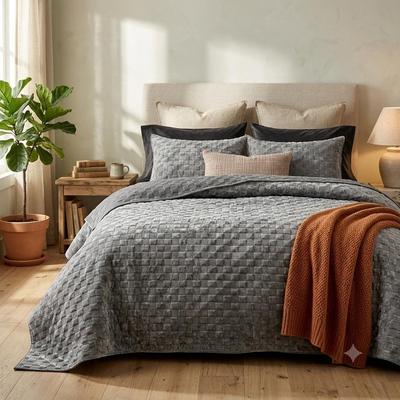 Say Yes Bedding Zera & Velvet Grey Velvet Quilt / Coverlet Set with Pillowcase