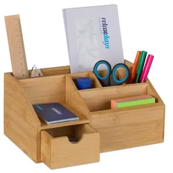 Relaxdays Schreibtisch Organizer mit Schublade Hellbraun