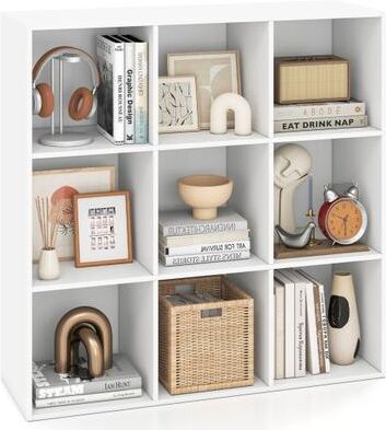 Costway 9-Cube Book Shelf Tool-Free Assembly Wooden Bookshelf Modern Bookcase Storage Organizer-White