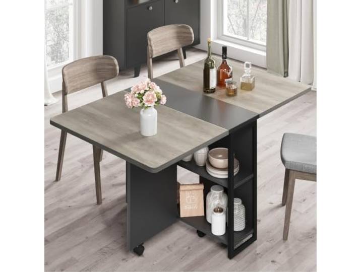 Virimolo Klappbarer Esstisch 120cm, Küchentisch Mit Rollen Für 2-4 Personen Mobiler Tisch, Platzsparender Klappbarer Klapptisch mit Stauraum für kleine Räume, Esszimmer, Küche, Wohnzimmer, Wohnung