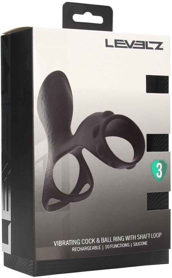 Levelz Anneau vibrant en silicone pour pénis et testicules avec boucle pour tige - Noir