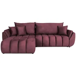 ECKSOFA Iris mit Schlaffunktion und Bettkasten, links oder rechts montierbar – Bordeaux Samt 280/184/85 cm
