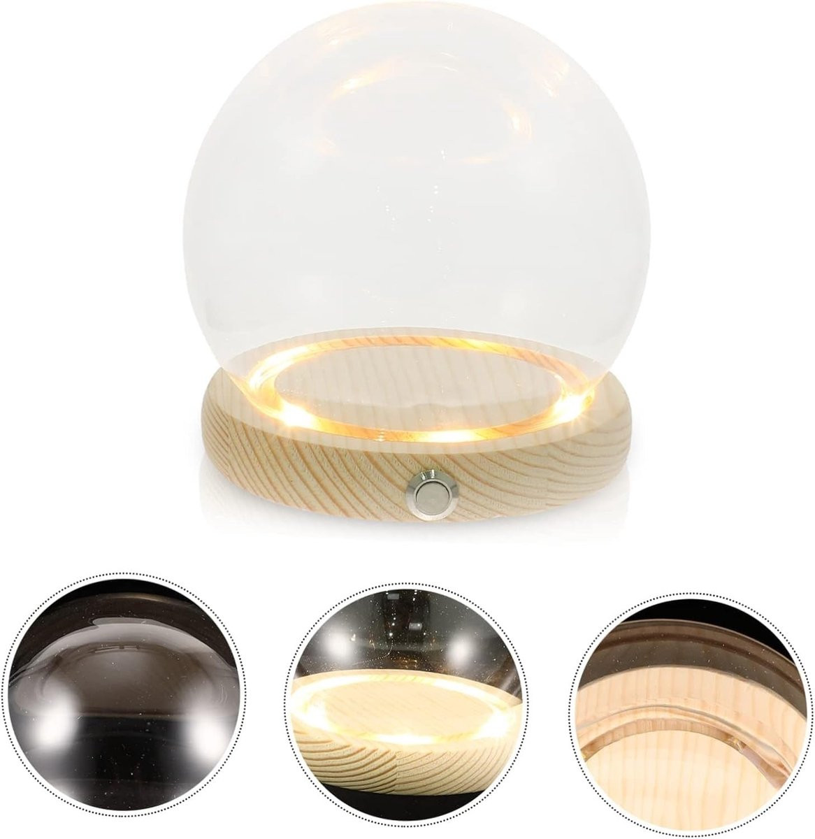 Glazen stolp met verlichte basis en verkoolde houtkleur - 13 cm