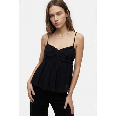 Spaghettitop O'NEILL "REETA WOVEN TOP", Damen, Gr. S (36), schwarz (schwarz out), Obermaterial: 100% Viskose, Tops, mit herzförmigem Ausschnitt, in kürzerer Länge