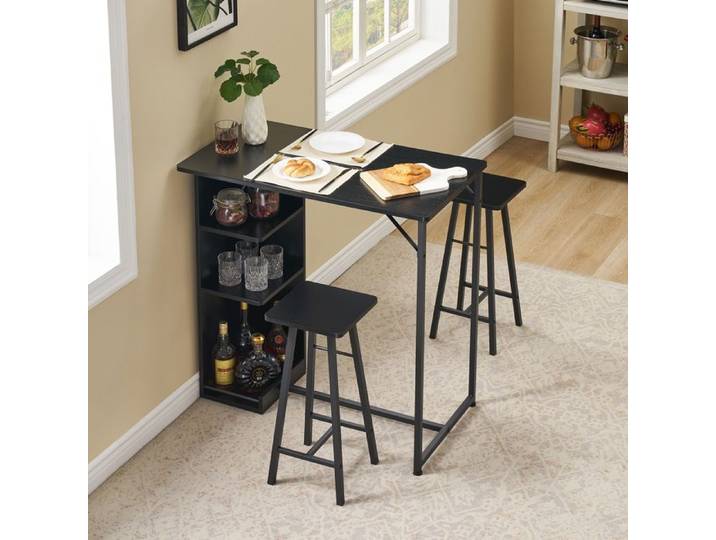 Table De Bar - PROMIRACAL - Ensemble De Table De Bar Avec 2 Tabourets - Noir - 91x51x91CM - Design Industriel